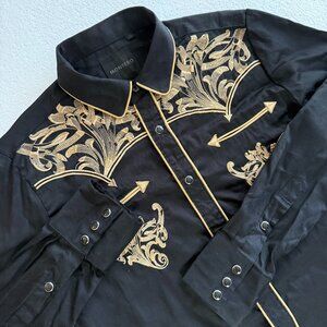 Montero Western Embroidered Black and Bronze Button Down Snap Close Size Small